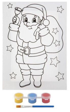 Świąteczny obrazek na płótnie Mikołaj + 3 farbki + pędzelek. 20 x 15 cm