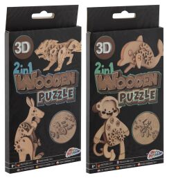 Drewniane puzzle 3D 2 w 1, 2 wz. (rozmiar 10 cm)
